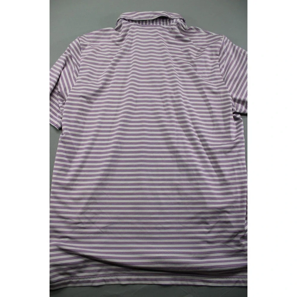 Adidas‎ Golf Polo Shirt Peeble Beach Logo Stripe Purple White Large